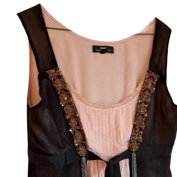Night Birger et Mikkelsen Mauve & Black Sleeveless Blouse Beaded Tassels Sz 40 - Picture 11 of 13